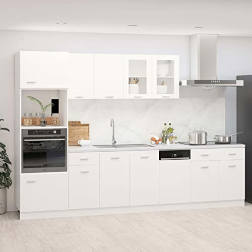 ZEYUAN Juego de Muebles de Cocina 7 Piezas, Mueble Fregadero Cocina, Encimera Cocina, Muebles De Cocina por Modulos, Cocinas Completas, aglomerado Blanco