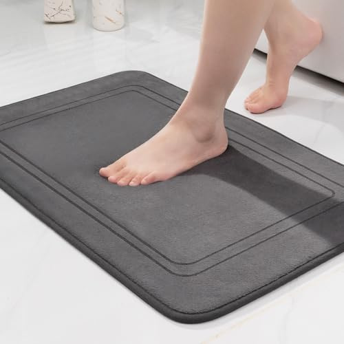 chakme Badematte rutschfest,Badezimmerteppich Weich Badteppich Saugfähige Badvorleger Duschvorleger Fussmatte für Badezimmer Dunkelgrau 50x80cm
