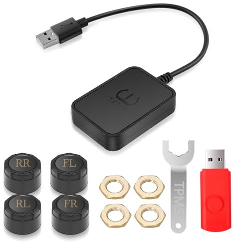 Avutrel 0-8bar Sistema di Monitoraggio della Pressione degli Pneumatici TPMS con USB, 4 Sensori, Compatibilità Display di Navigazione Android (Solo Originali di Fabbrica), per Auto, SUV, Roulotte