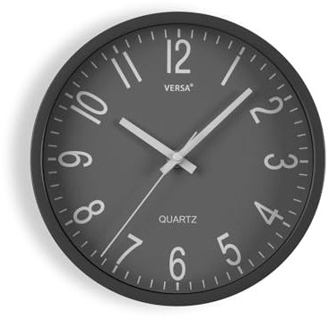 Versa Raven Horloge Murale silencieuse et décorative, pour Cuisine, Salon ou Salle à Manger – Facile à Lire, Dimensions (H x L x L) 20 x 4,3 x 20 cm, polypropylène, Gris