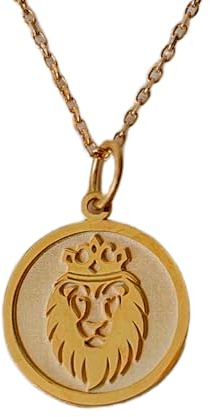 WORLD WIDE GEMS Collar con colgante de moneda grabada del Rey León de 24 mm con cadena tipo cable de 45 cm | Plata de ley bañada en oro | Joyería unisex | WW_PNDN_0946