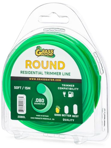 Grass Gator 2080 Round Trimmer Line | 0.080 Inch Diameter | 50 Foot Residential Small Loop | for Gas, Electric & Battery Trimmers