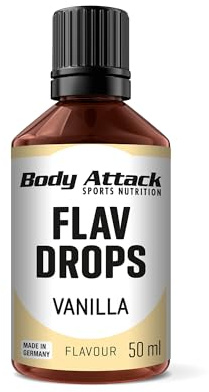 Body Attack Flav Drops - Vanille - 50 ml - Vegane Geschmackstropfen - zum Versüßen von Porridge, Müsli & Co. - Hochkonzentrierte Aromen, purer Genuss - Aspartamfrei, zucker- & fettfrei, 0 Kalorien