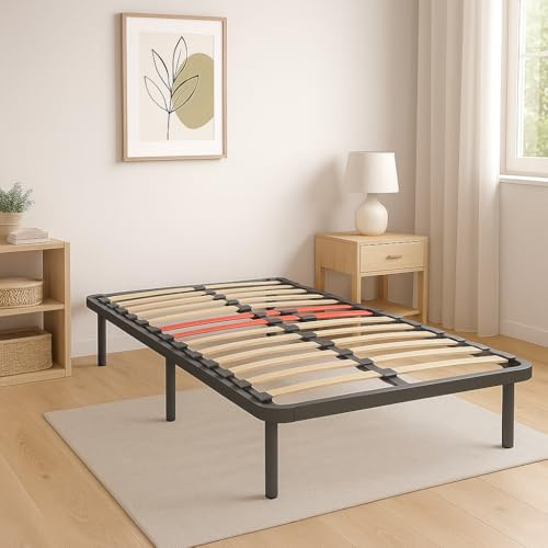 LA WEB DEL COLCHON Somier con Patas Multiláminas Regulador 90x 200 x 5 cm – Somier de Cama Adaptable con Reguladores de Firmeza, 6 Patas Incluidas