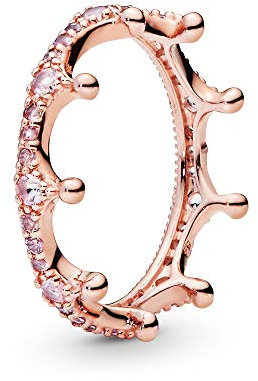 PANDORA Pink Sparkling Crown Ring in Roségold mit 14 Karat rosévergoldete Metalllegierung und Cubic Zirkonia Moments Collection, Größe 60