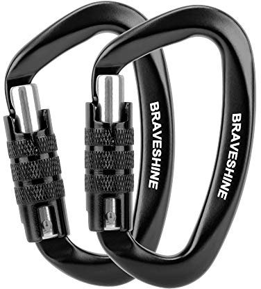 BRAVESHINE Karabiner Karabinerhaken, 12KN Twist Lock Karabiner 80mm Aluminium Karabinerhaken groß mit Belastbarkeit bis 1200KG für Hängematte Sonnensegel Schaukel, 2 Stück