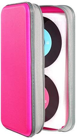 UENTIP CD-Hülle mit 96 Kapazitäten, tragbare DVD-Hülle aus Hartplastik, CD-Organizer, Brieftasche, schützende DVD-Aufbewahrung (Pink96, 96)