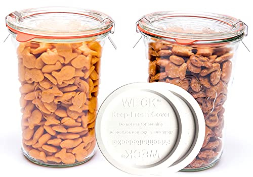 Weck Canning Jars 743 Sourdough Starter,Set of 2 Weck Mold Jars made of Transparent Glass,Set includes 2 WECK Mold 743 Jars with Glass & Keep Fresh Lids, Gaskets and Clips