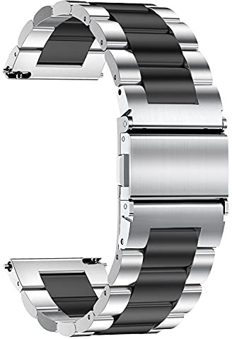 TStrap Uhrenarmband aus Metall 22mm - Silber Schwarz Uhrenarmbänder mit Schnellverschluss für Herren und Damen - Smartwatch Armband aus Gebürstetem Massivem Edelstahl Ersatzband - 16mm 18mm 20mm 22mm