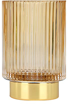 DASITON Makeup Brush holder Organizer,Crystal Cosmetic Makeup Brush Glass Brushes Storage Holder, Vintage Make Up Brush Cup Pen Pencil Holder striped vase(Coffee L)