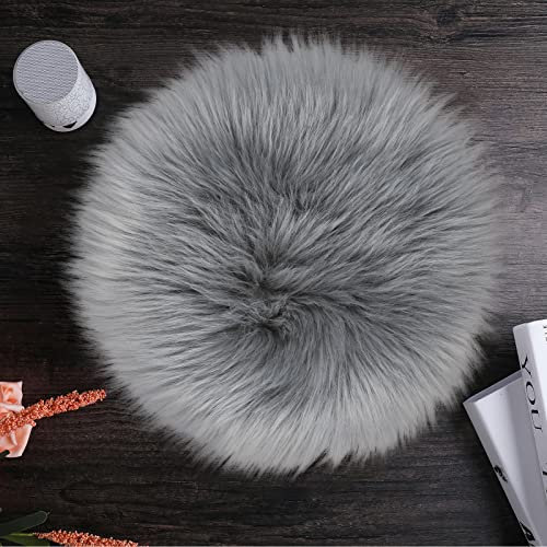Sibba Tapis Rond Pelucheux Fausse Fourrure 30cm Man-Made Laine Tapis Moelleux épais Anti-Dérapage Moquette Shaggy Canapé Chaise Coussin Natte Salon Chambre Coucher d'enfant Salle à Manger Décor Gris