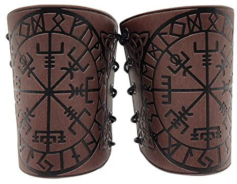 Bracciali In Pelle Bracciale Con Guanto Di Protezione Polsino Vichingo Regolabile In Pelle Punk Medievali Per Uomo E Donna (Marrone)