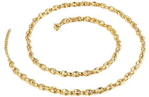 Bishilin Edelstahl Halskette für Herren, 5MM Bohnenkette Gold Kette 64CM ohne Anhänger Freundschaftskette