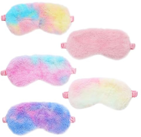 EUPSIIU 5 Pezzi Simpatiche Mascherina per Dormire in Peluche, Maschera Occhi per Dormire Antiluce per Donna, Benda Occhio Traspirante Maschera di Sonno Copertura degli Occhi per Bambina Ragazzi