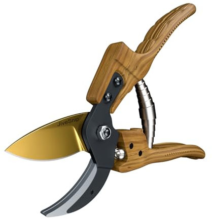 JiveSnip Gardening Scissors Cesoie da giardino Premium in titanio dal design ergonomico, ideali per tagliare il giardino e tagliare le piante（Manico in legno）