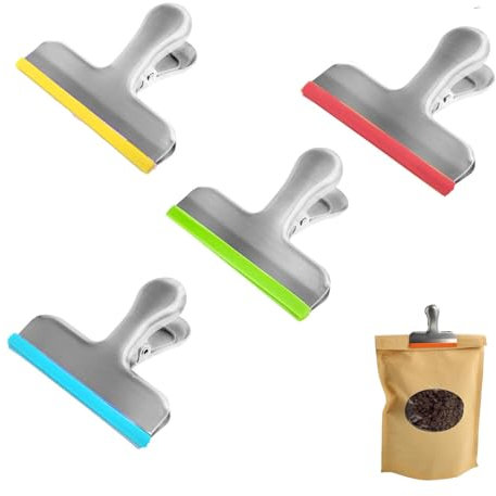 Lot de 4 Pince Sachet Acier Inoxydable, Clips de Fermeture sac Alimentaire, Durable Pince à Sacs en Métal pour le Rangement à Cuisine, Bureau, Café Pain Sacs