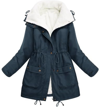 Yuson Girl Giubbotto Donna Invernale Parka Caldo Cappotto Elegante Giacca Imbottita Ispessito Cappotti Media Lugghezza Giaccone in Pile Antivento Outdoor Slim Outwear con Tasche(Blu navy, S)