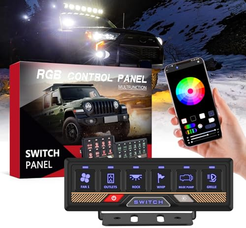 Chelhead RGB 6-vägs strömbrytarpanel med APP-kontroll, universell kretskontrollreläsystem, multifunktionell Bluetooth-fjärrstyrd strömbrytarpanel, kompatibel med lastbil