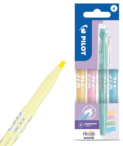 Pilot FriXion Light Soft Radable Highlighters Set med 4, No Bleed Thermo-Sensitive Ink Fläckfri Slät Mejselspets Pastell Highlighter pennor för böcker, anteckningar och planerare