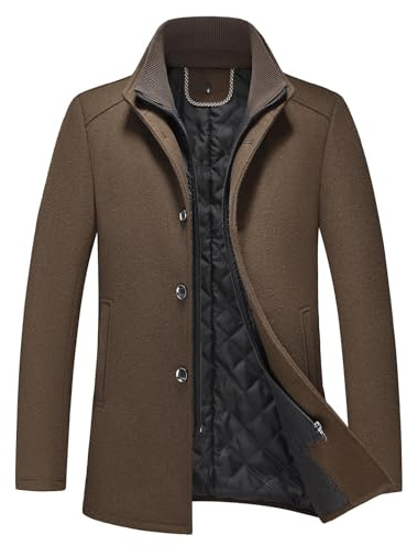 KUDORO Manteau Homme Mi-Long en Laine Chaud Hiver Col Montant | Trench Coat Classique Parka Pardessus Caban Slim Fit Coup-Vent