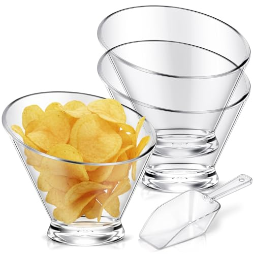 LemonRoad 6 Pcs Clear Plastic Serving Bowls with Scoops, Candy Bowls for Party Table, Disposable Angled Buffet Containers Dishes for Salad Fruit Snacks Appetizer Bar Catering Supplies(19oz)