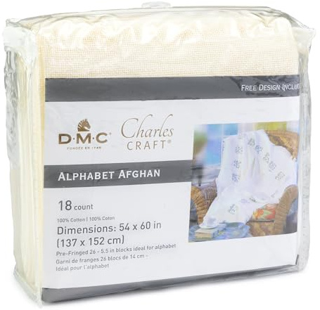 DMC Charles Craft Alphabet Afghan 18 Count 54X60, Ecru