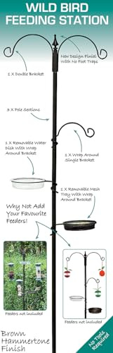 Green Jem Wild Bird Feeding Station With Water Dish, Mesh Pecking Dish For Bird Feed And 3 Arms For Hanging Feeders From, Suitable For Finch, Robing, Starling, Blackbird, Sparrow, Goldfinch, Wren, Jay