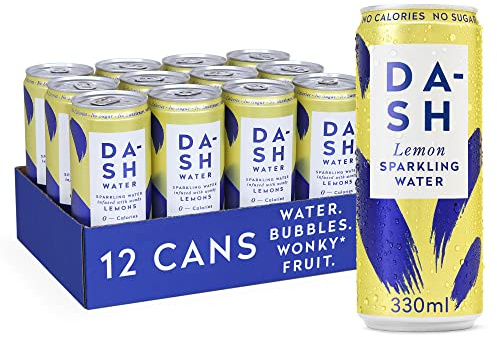 DASH Water Lemon - 12 x Lemon Flavoured Sparkling Spring Water - NO Sugar, NO Sweetener, NO Calories - Infused with Wonky Fruit (12 x 330ml cans)