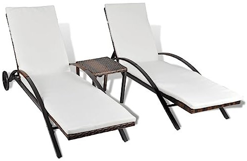 vidaXL Sonnenliege mit Tisch Gartenliege Liege Gartenmöbel Relaxliege Strandliege Liegestuhl Freizeitliege Rattanmöbel Braun Poly Rattan