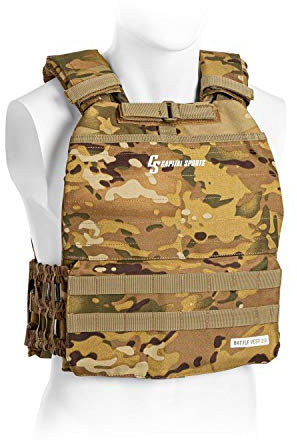 Capital Sports Battlevest 2.0 Gewichtsweste - Weight Vest mit hohem Komfort, Trainingsweste mit optimaler Polsterung, inkl. 4 Gewichtsplatten: 2x 2,6 kg & 2x 4,0 kg (13,2 kg), camo