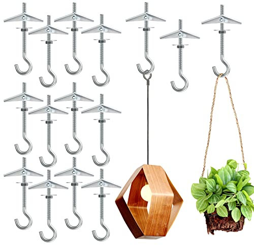 BELLE VOUS 15 STK Karbonstahl Federklappdübel mit Haken - M5/50 mm Hochleistungs Trockenbau Dübel - Schraubhaken mit Dübel für hängende Pflanzen, Gipskarton