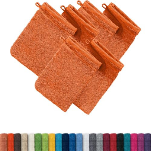 Erwin Müller Waschhandschuh Heidelberg 6er- Pack, 100% Baumwolle orange Größe 15x21 cm - weiche Qualität, saugstark und strapazierfähig - praktisch durch Schlaufe