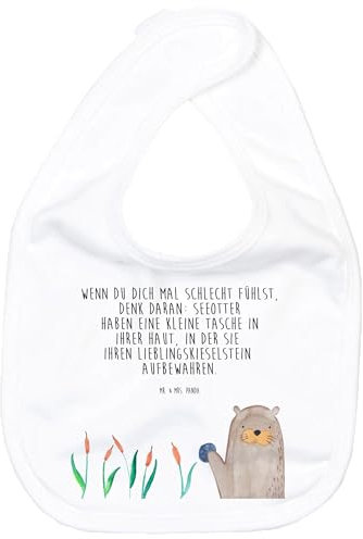 Mr. & Mrs. Panda Organic Babylätzchen Otter Stein - Geschenk, Spucktuch, Baby Lätzchen, Pflanzen, Geschenk zur Geburt, Seeotter, Klettlätzchen, Otter