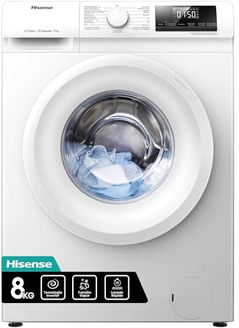 Hisense WFQP801419VM - Lavatrice a Carica Frontale 8 Kg, 1400 rpm, 15 Programmi, Vapore, Display LED, Programma Rapido, Partenza Ritardata, Child Lock, Bianco