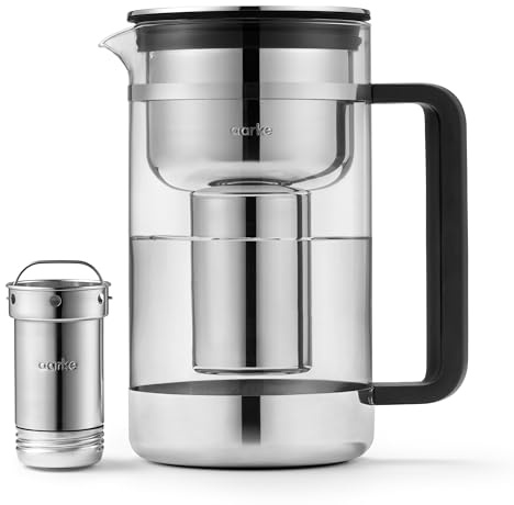 Aarke Purifier - Premium Glass and Stainless Steel Water Filter Pitcher, Refillable Filter System and Granules, 2.8L Pitcher with 1.66L Filtration Capacity