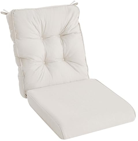 idee-home Rocking Chair Cushion Set, Outdoor Rocker Cushions Indoor, Thick Foam Seat Pads Water Resistant Durable Patio Furniture Chair Cushion with Ties Beige