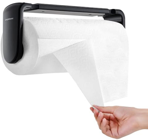 simpletome Paper Towel Holder ONE HAND TEAR Adaptive Tension Arm Adjustable Length 9.4-11inch/24-28cm (Black)