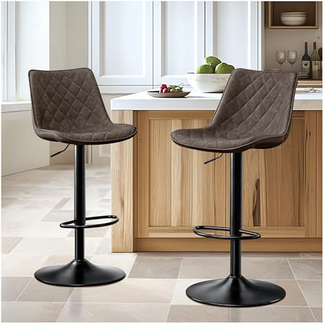 STOOLINK Barhocker 2er Set Barstuhl Höhenverstellbar mit Mikrofaser-Leder, Barhocker mit Lehne, Tresenhocker Drehbar, Bistrohocker Designer, Barstühle für Küche, Theke, Bar-Braun