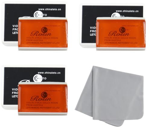 WeddHuis 3 Stück Naturkolophonium mit Reibtuch, Geigenkasten, staubarmes Kolophonium für Geige, Bratsche und Cellobögen