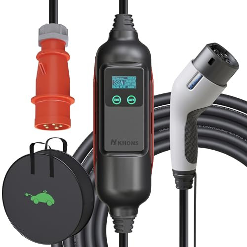 Mobile Wallbox 22KW,Typ 2 Ladekabel mit CEE Stecker,6 Meter |32A | 22KW | 3-Phasig | IP65 Wasserdicht, Tragbares EV-Ladegerät und Mobile Wallbox Ladestation für IEC 62196-2