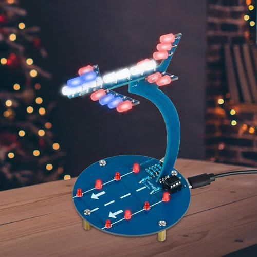 PEMENOL DIY stereoskopisches Flugzeug löten bausatz mit Start und Landebahn förmiger Basis, USB Anschluss, Schreibtischdeko Löten lernen set Flugzeug Dekomodell Elektronik Bausatz Neujahrsgeschenk