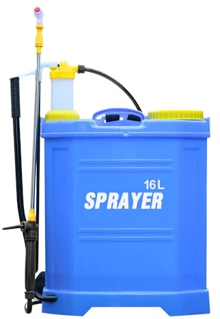 16L tryckspruta med ryggspray, 2 spraymunstycken, perfekt för ogräsmedel, bekämpningsmedel (blå)