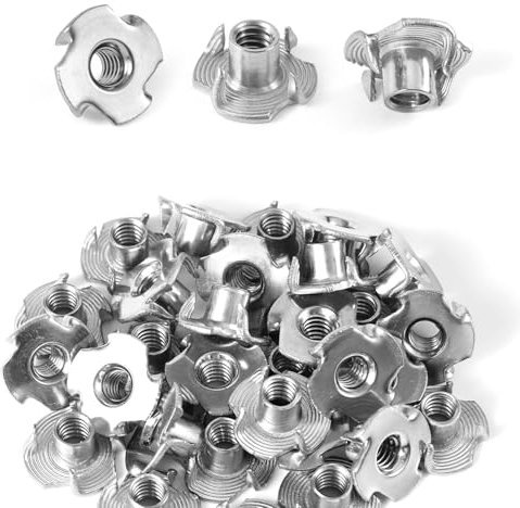 30 Pezzi Dadi a Quattro Ganasce, Dadi a T a Quattro Ganasce in Acciaio Inossidabile da 1/4-20 per Punto di Supporto per Arrampicata su Legno Inserimento Filettato per Mobili e Armadi