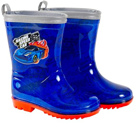 PERLETTI Stivaletti Pioggia Bambino con Macchinina - Stivali Impermeabili Bordo Catarifrangente con Suola Antiscivolo - Scarponcini Fango Neve Bimbo Scuola Materna - Cool Kids (Racing Car, 28/29 EU)