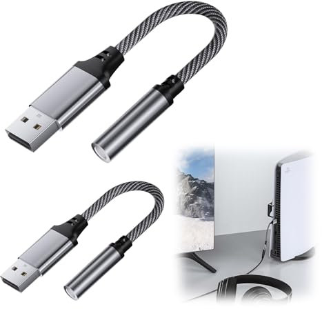 2 PCS USB to 3.5mm Jack Audio Adapter,External Sound Card USB-A to Audio Jack Adapter with 3.5mm Aux Stereo Converter Compatible with PC Laptop Tablet Headphone PS4(Grey)