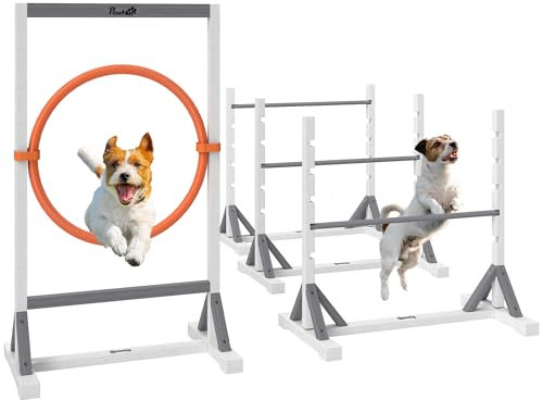 PawHut Agility Set Hunde 4-teiliges Agility-Ausrüstung für Hundetraining Steckhürdenset mit höhenverstellbar Hürden Reifen Trainingszubehör Koordinationstraining Agilityset für Spiele Training