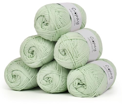 Coopay Ovillo de lana para ganchillo, 100% algodón para tejer, 6 x 50 g, suave hilo de ganchillo de algodón para ganchillo, lana de bebé, hilo de algodón para suéteres, calcetines, manta de bebé