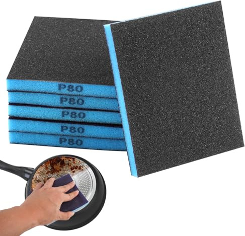 6 Pezzi Spugna Abrasiva da Fine, Grana 80 Spugna Professionale Abrasiva per Legno, Paglietta Carta Vetrata per Muro, Spugne Lavabili e Riutilizzabili per Muro, Legno, Carrozzeria, Ferro, Plastica