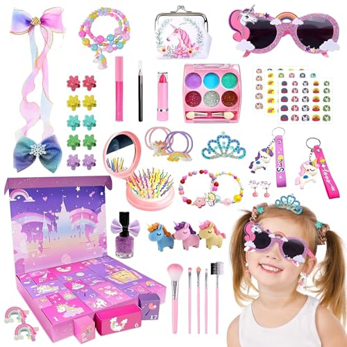 Advent Calendar 2025 Kids, Christmas Countdown Calendar, Unicorn Advent Calendar Girls with Jewellery Bracelet Hair Accessories, Xmas Count Down Box, 24 Days Surprise Gifts for Girls