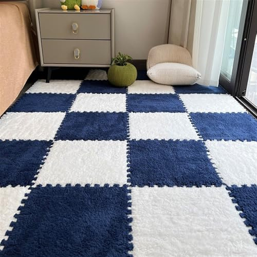 BESTORI Tapis de Jeu Puzzle, Tapis de Sol en Mousse 16 Pièces, Dalles de Moquette Carrées Emboîtables 30 x 30 cm pour Chambre à Coucher Bleu Marine/Blanc
